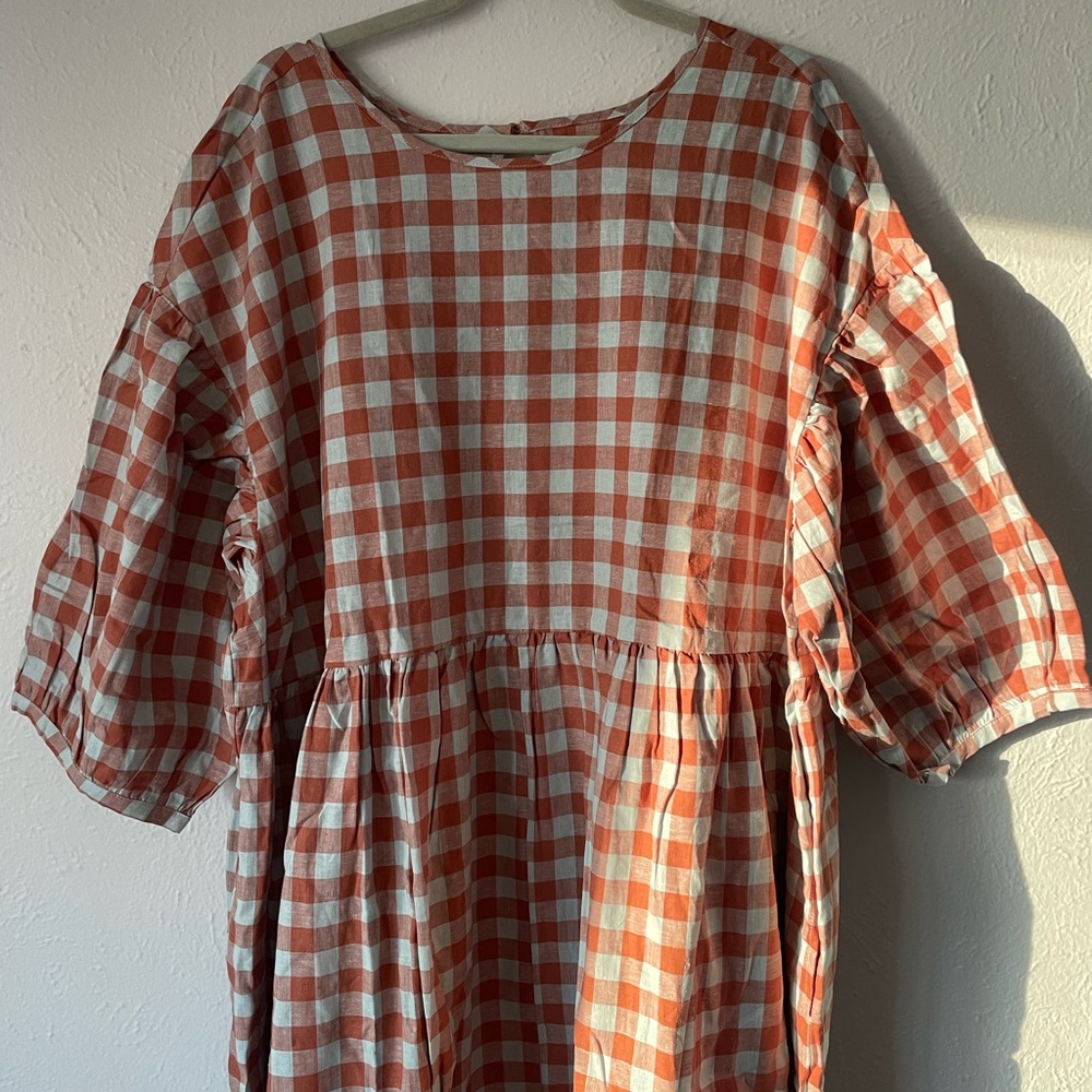 Tradlands Nico Balloon Sleeve Women's Gingham Maxi Dress - Pink and light blue